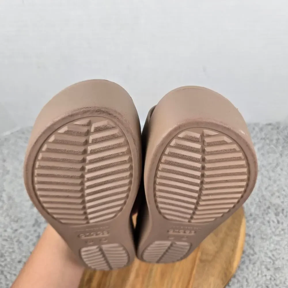 Crocs Womens 7 Brooklyn Latte Brown Buckle Low Double Strap Casual Wedge Sandal
